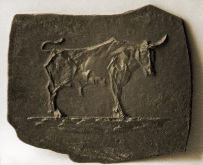 kleiner Stier (Bronze, Relief h 8 cm, 1992)