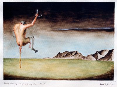 Ominöse Stimmung eines zu früh angebrochenen Abends (Aquarell, 40 x 30 cm 1991)