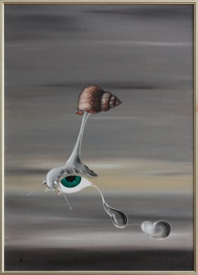 Schwer verlässt, was nahe dem Ursprung wohnet, den Ort. (Öl auf Leinwand, 50 x 70 cm 1990)